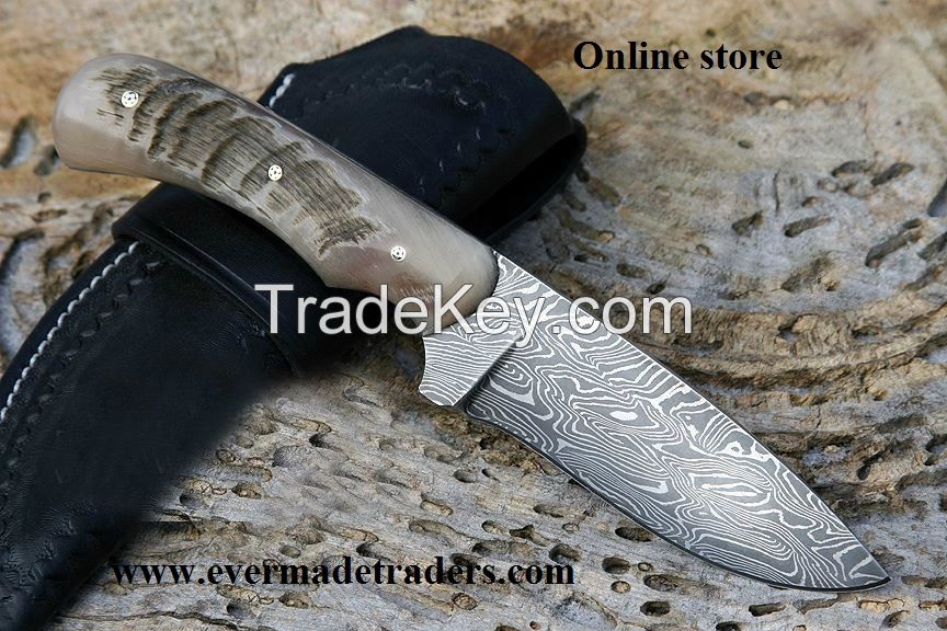 Custom made Damascus steel Skinner knife