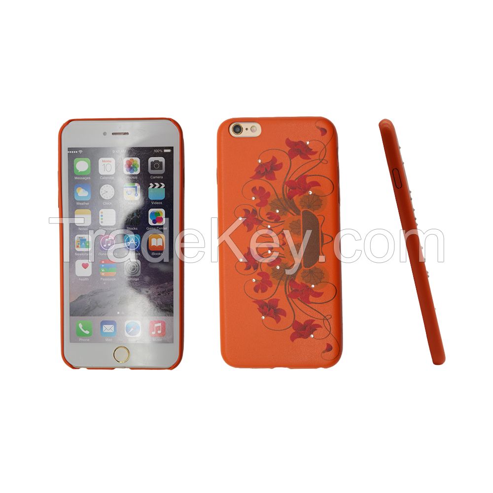 Sell Orange PU printing with diamond phone cover case for  iphone 5/5s/6/6plus CO-LTC-1021