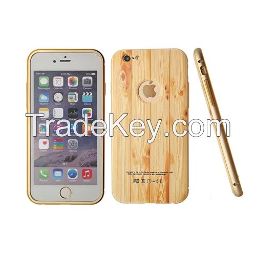 Sell phone accessories, Metal frame PC with 3D printing wooden pattern back cover phone case for iphone 5/5s/6/6plus CO-MIX-9018