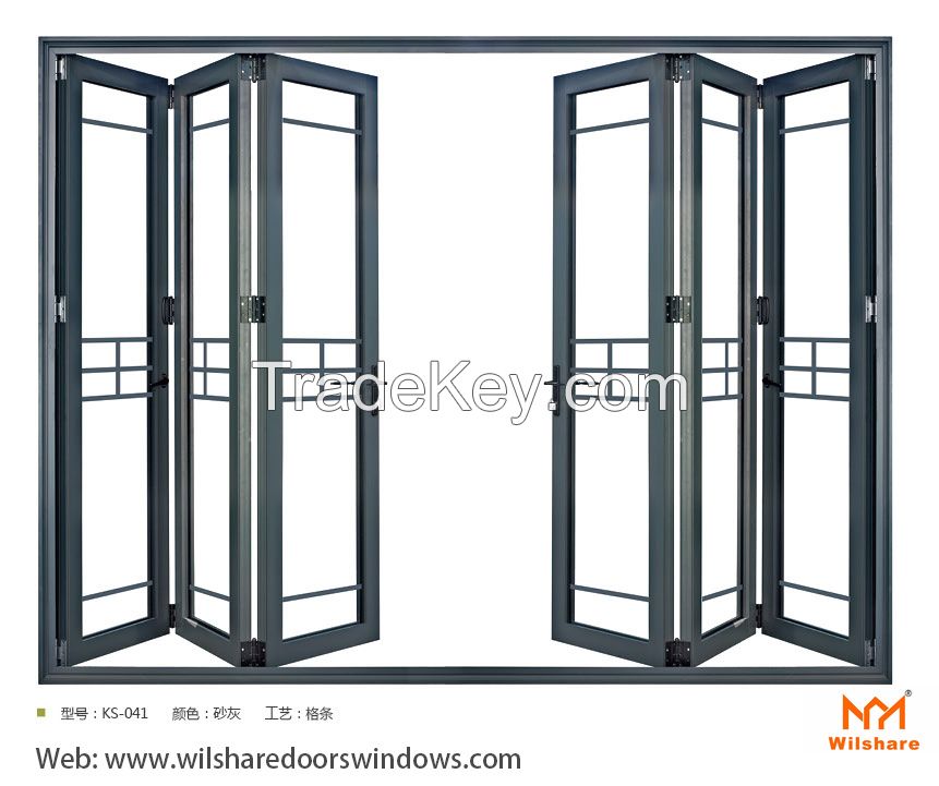 Hot sale Dark Grey Aluminum Double glass folding door made in CHINA