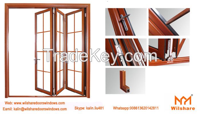Beautiful Wooden grain Aluminum interior folding door from China