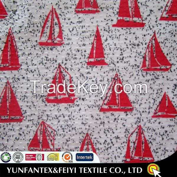 2015  latest fashion design poly and cotton seersucker fabrics with printed sailing boats
