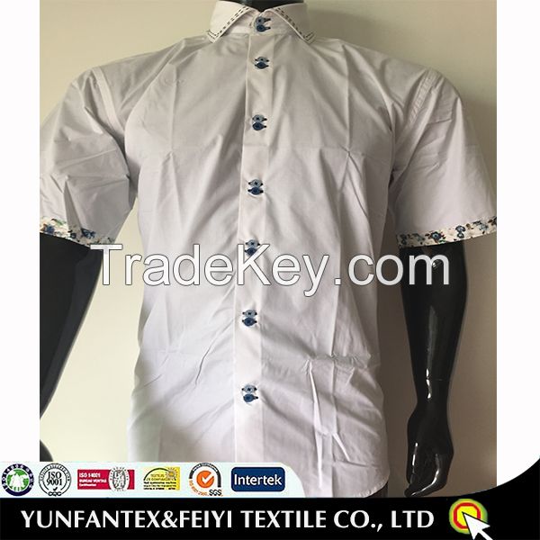 2015 fancy design men shirt short sleeve with skipped stitching on collar