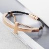 high quality men's jewelry, metal and leather combined men's bracelet