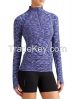 Women's Fashion Seamless Space Dyed Half Zip Long Sleeve Tops