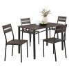 5-Piece Metal And Wood Dining Table Set In Antique Brown