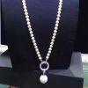 White Shell Pearl Strands Sweater Pendant Necklace with Cubic Zirocnia Charm (SN702144)