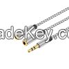 AUX Cable 3.5Audio Stereo plug to 2 Audio Female Cable with Fabric Braided