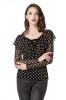 Polka Dot Elegant Blouses for Women , Transparent Long Sleeve and Deep V-Neck Sexy Tops with Loose Ruffle Naturally Falling