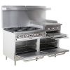 COOKING PERFORMANCE GROUP S60-GS24-N NATURAL GAS 6 BURNER 60" RANGE WITH 24" GRIDDLE/BROILER AND 2 STANDARD OVENS - 276, 000 BTU