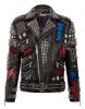 Hand Made Men's Biker Silver Studded Elegant Leather Jacket Biker