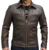 MEN' S VINTAGE STYLE ANTIQUE GENUINE LAMBSKIN/SHEEP BROWN LEATHER JACKET