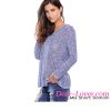 Dear-lover Blue Hooded V-Neck Long Sleeve Loose Knitted Top