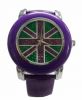 leather band lady watch, round case with purple painting