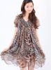 Sell Fashion Leopard Print Short Sleeve With Beading Around Neckdress