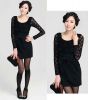 Sell Black Lace Sleeve with Frills On The Front Lady Dress