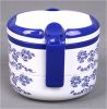 Rectangle portable double lunch boxes(Blue-and-white)