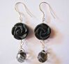 Sterling Silver Link Smoky Quartz and Black Stone Rose Drop Earrings
