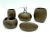 Wooden bath accessory set with soap dispenser