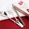 Romantic lovers' heart shape Stainless Spoon Fork and chopstick Set