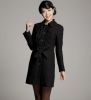 Sell Fashion Black Turndown Collar Belted Spring Wool Coat 02111011