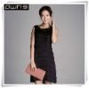 Sell Woman Summer Black Silk Sleeveless Layer Details Party Dress