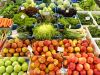 Selling fresh vegetables and fruits