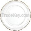 Gold Beaded Edge Clear Glass Charger Plates 13"