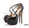 Sell Black leather strap platform high heel shoes women