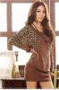 Women's Trendy Brown O-Neck Patchwork Above Knee Long Sleeve Bodycon Dress - 56Q91208