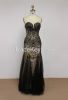 K2010 Top Grade Beaded Embroidery Lace Tulle Chiffon Strapless Evening Dress