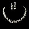 Wedding Bridal Bridesmaid Pearl crystal necklace earring Silver Jewelr