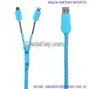 new fashion zipper usb 2 in 1 data and charger cable for mobile phone multi-functional