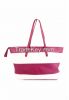 SILKSKIN Pink and White Horizontal Striped Womens Leather Tote Handbags