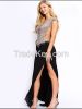 HE6185 Luxurious OEM Service High Neck See Through Tulle Long Chiffon Open Leg Heavy Beaded Adult Lady Girls Party Dress