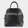 Foucsone Black Ostrich Grain PU leather Dome Satchel Top Handle Bag with strap