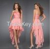 Sexy Young Beading Pink/Fushia/Red Short Front and Long Back Chiffon Prom Dress 2015