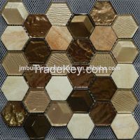 hexagon crystal glass mix stone mosaic tiles--glass tile
