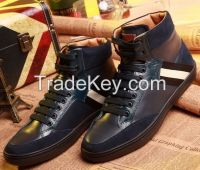 High-top sneakers cow leather rubber grip sole casual shoes for men