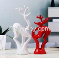 Pottery couple deer moden home decoration ceramic handmade crafts for Christmas
