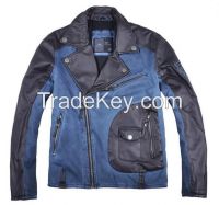 lastest fashion mens denim inserted half leather jacket