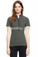 young ladies plain new design polo t-shirt with ruffling on the collar