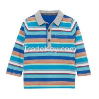 china factory wholesale long sleeves striped polo kids shirts with pocket