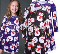 Black and Blue Snowman Winter Dress for children