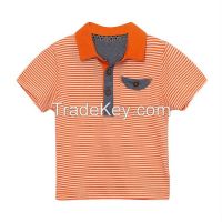 100% cotton orange striped boys polo shirt with pocket