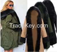 2016 New Lady Winter Jacket Fashion Cheap Long Womens Coat Fur Hooded Collar Parkas