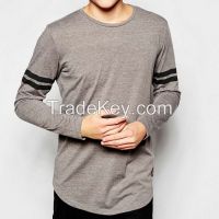 Regular Fit Oversized Long Sleeve Varsity Stripe T Shirt With Curved Hem