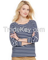 Wholesale T Shirt For Women OEM Service Long Sleeve T Shirt Striped Longline T Shirt