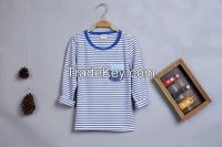 2016 new fashion wholesale 100% cotton striped t-shirt children with pocket