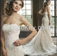 Luxury Embroidery Beaded Bride Dress White Lace Strapless Long Train Mermaid Wedding Dress Bridal Gown